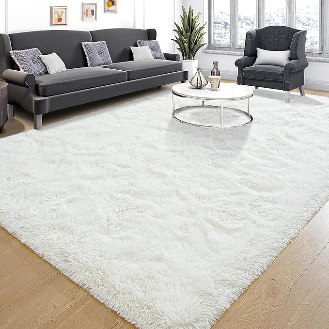 Tepook Super Soft Fluffy Rug for Bedroom, Modern Shaggy Fuzzy Kids Rugs for Living Room, Plush Indoor Nursery Home Decor Dorm Carpet with Non-Slip Bottom, Cream White, 3 X 5 Feet