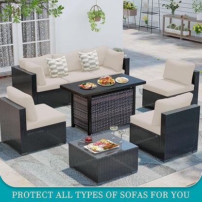 12Pcs Stretch Patio Cushion Covers,Outdoor Couch Cushion Covers Replacement,Outdoor Sofa Covers Patio Slipcovers Couch Cover,Washable Furniture Cover (Beige,Cover Only)