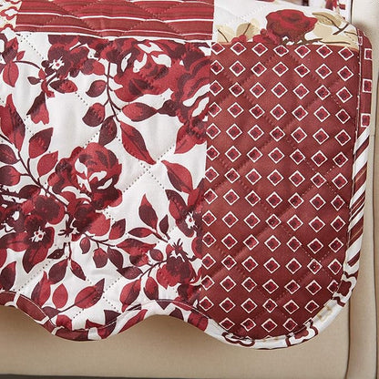 Great Bay Home Reversible Patchwork Loveseat Cover - Washable Slipcover Furniture Protector with Elastic Straps - Perfect for Kids & Pets - Box-Stitched Detail (Burgundy)