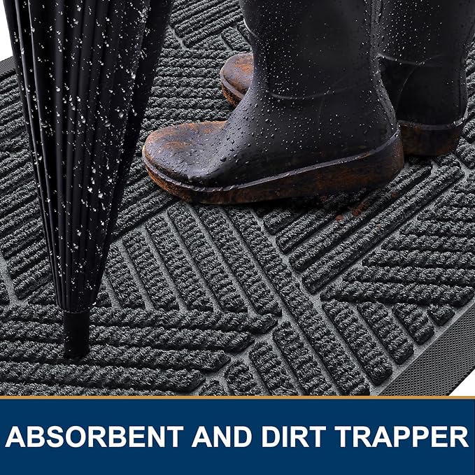 Smiry Front Door Mat Outside Entrance, Heavy Duty Sturdy Natural Rubber Doormat, Trap Dirt and Moisture, Easy Clean Low Profile Welcome Floor Mats for Indoor Outdoor Entry, 35X23 Inch, Grey