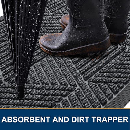 Smiry Front Door Mat Outside Entrance, Heavy Duty Sturdy Natural Rubber Doormat, Trap Dirt and Moisture, Easy Clean Low Profile Welcome Floor Mats for Indoor Outdoor Entry, 35X23 Inch, Grey