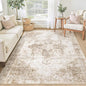 Area Rug 4x6 Washable Rug, Vintage Boho Medallion Rugs Non-Slip Soft Low Pile Distressed Rug Indoor Retro Carpet for Living Room Bedroom Dining Room Home Office (Brown, 4'x6')