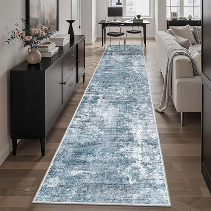 Runner Rug 2x12 Washable Non-Slip Hallway Runner Rugs for Kitchen Bathroom Laundry Room Blue/Grey Vintage Floor Carpet Runners for Hallways Entryway
