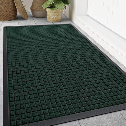 Smiry Front Door Mat Outside Entrance, Heavy Duty Natural Rubber Doormat, Non Slip, Trap Dirt and Moisture, Easy Clean, Low Profile Welcome Floor Mats for Indoor Outdoor Entry, 47x32 Inch, Black Green