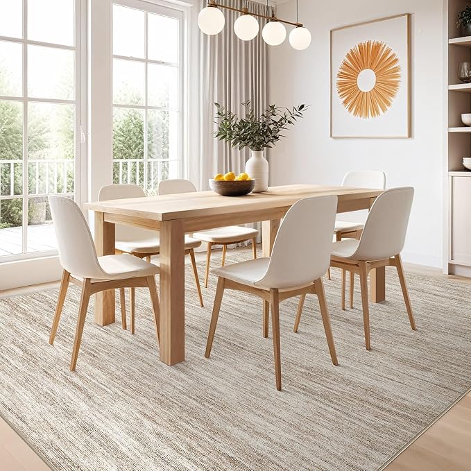 Nakagishi 5x8 Area Rugs Living Room: Washable Large Vintage Rug Neutral Non-Slip Soft Stain Resistant Indoor Carpet for Bedroom Nursery Dining Room Office Playroom - Brown-01