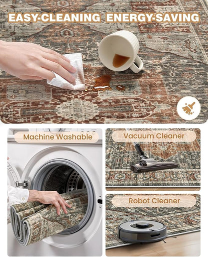 Hallway Runner Rug 2x12, Extra Long Washable Runner Rugs with Rubber Backing, Non Slip Runner, Vintage Rug Runners for Kitchen Laundry Room Entryway (Grey/Brown/Tan,2'x12')