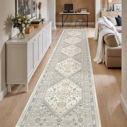 Washable Runner Rug 2.5x14, Non-Slip Long Kitchen Mats for Floor, Vintage Rug for Entryway, Soft Hallway Runner for Dining Room, Bedroom, Living Room(Beige,2.5'x14')