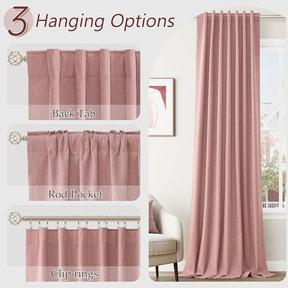 Guken 100% Blackout Curtains 84 Inch Length 2 Panels Set for Living Room Bedroom Back Tab Thermal Insulated Black Out Linen Drapes Room Darkening Window Curtains 84 Inches Long, Ash Rose