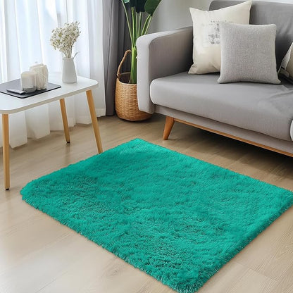 OLANLY 3x5 Machine Washable Small Bedside Rug, Soft Fluffy Shaggy Rugs for Living Room, Bedroom, Indoor Floor Carpet for Kids Girls and Boys, Preppy Dorms, Nursery, Home Decor Aesthetic, Teal Green