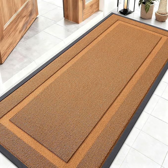 OLANLY Front Door Mat Indoor Outdoor Entrance, Waterproof All-Season, All-Weather Doormat, Sturdy Natural Rubber, Low Profile, Easy Clean Patio Porch Entryway Mat, 59x23, Tangerine Orange