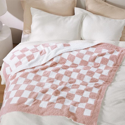 Bedsure GentleSoft Checkered Twin Blanket for Couch, Super Soft Cozy & Warm Knit Pink Throw Blanket, Breathable, Lightweight & Fluffy Plaid Blankets for Bed, Sofa, Gifts for Women Grils, 60x80 Inches
