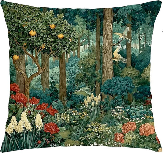 Rustic Forest Green Pillow Covers 18x18 Double-Sided, Cottagecore Summer Lemon Forest Nature Botanical William Morris Inspired Decorative Throw Pillow Covers for Sofa Bed Bedroom Living Room