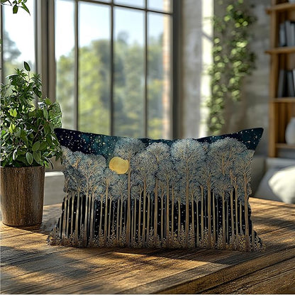 Rustic William Morris Inspired Forest Green Moon Pillow Covers 12x20 Double-Sided,Vintage Night Moon Botanical Nature Landscape Decorative Throw Pillow Covers for Home Bedroom Living Room