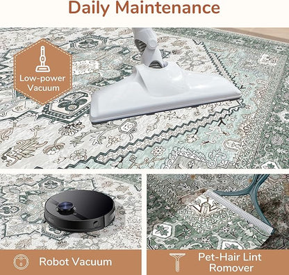 OPPODREAM Soft Throw Rugs 2x3, Small Washable Entryway Rugs 2 x 3 with Non Slip Backing, Low-Pile Faux Cashmere 2 x 3 Carpet, Green