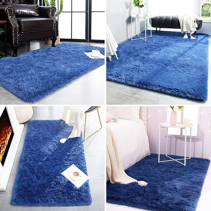 TWINNIS Super Soft Shaggy Rugs Fluffy Carpets, 4x5.9 Feet, Indoor Modern Plush Area Rugs for Living Room Bedroom Kids Room Nursery Home Decor, Upgrade Anti-Skid Rectangular Fuzzy Rug, Indigo