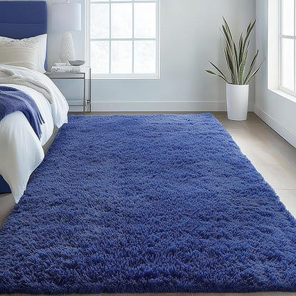 OLANLY 5x7 Machine Washable Large Area Rugs for Living Room, Bedroom, Soft Fluffy Shaggy Bedside Rug, Indoor Floor Carpet for Kids Girls and Boys, Dorms, Nursery, Home Decor Aesthetic, Navy Blue