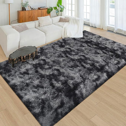 Black Grey Tie-Dyed Rug for Living Room 5x8 Fluffy Area Rug Mat Bedside Throw Rug for Bedroom Kids Room Boys Teens Nursery Baby Dorm Office Home Decor Aesthetic Carpets