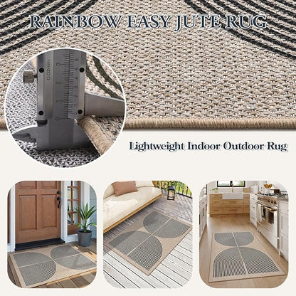 Lahome Enfys Rainbow Easy Jute Rug, 32"x48" Outdoor Mat Non Slip Door Mat Indoor Entrance, Farmhouse Neutral Lightweight Non Shedding Low Pile Throw Rug for Kitchen Entry Foyer