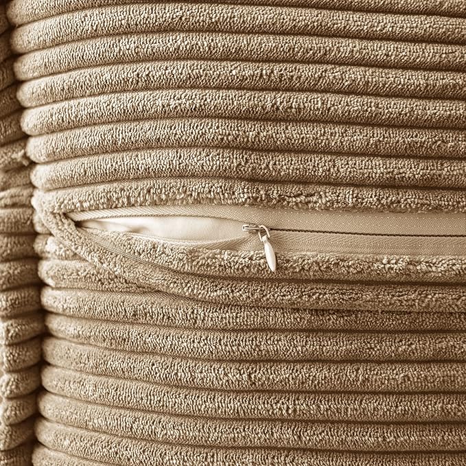 MIULEE Decorative Throw Pillow Covers for Couch Bed Livingroom 12x12 Inch Set of 2 Khaki Boho Accent Throw Pllows Broadside Striped Patchwork Soft Corduroy Pillowcases