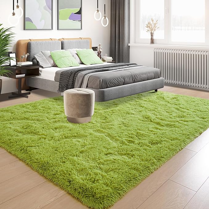 Tepook Super Soft Fluffy Rug for Bedroom, Modern Shaggy Fuzzy Kids Rugs for Living Room, Plush Indoor Nursery Home Decor Dorm Carpet with Non-Slip Bottom, Grass Green, 4 X 6 Feet
