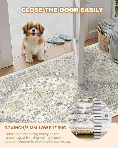 Washable Runner Rug 2.5x14, Non-Slip Long Kitchen Mats for Floor, Vintage Rug for Entryway, Soft Hallway Runner for Dining Room, Bedroom, Living Room(Beige,2.5'x14')