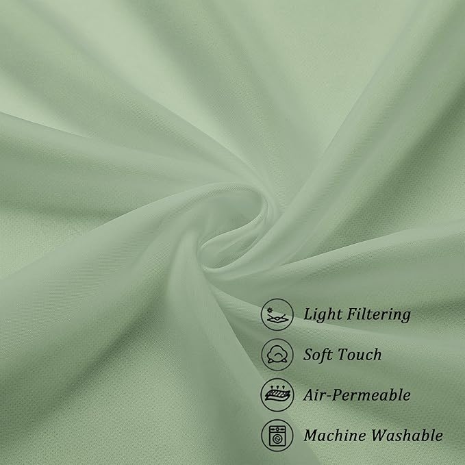 Chyhomenyc Sheer Window Curtains 144 inch Extra Long 2PCS, Airy Scarf Drapes Rod Pocket Window Treatments for Christmas/Wedding/Living Room/Anniversary, 12FT L, 42Wx144L, Sage Green