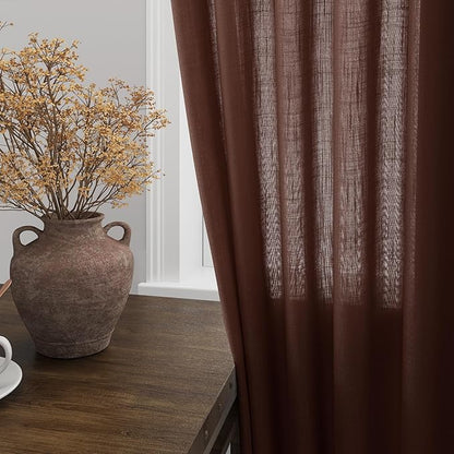 Extra Long Rustic Brown Linen Curtains 120 Inch for Living Room 2 Panels Set Rod Pocket Back Tab Light Filtering Semi Sheer Linen Window Drapes Privacy High Ceiling Drapes for Farmhouse 52x120