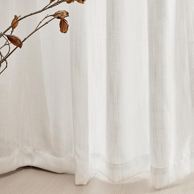 MYSKY HOME Extra Long Curtains for Living Room, Soft Cotton and polyester Fabric Boho Window Curtain Drapes Light Filtering Semi Sheer Backdrop Panels, 50 x 120 Inches, Natural, 2 Pieces