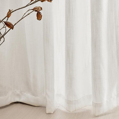 MYSKY HOME Extra Long Curtains for Living Room, Soft Cotton and polyester Fabric Boho Window Curtain Drapes Light Filtering Semi Sheer Backdrop Panels, 50 x 120 Inches, Natural, 2 Pieces