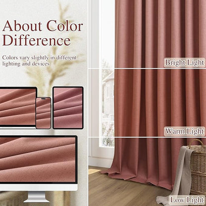 Dusty Rose 100% Blackout Linen Curtains 102 Inch Length 2 Panels Set for Girls Bedroom Back Tab Thermal Insulated Black Out Drapes Room Darkening Farmhouse Style for Bedroom Window Curtains 52x102