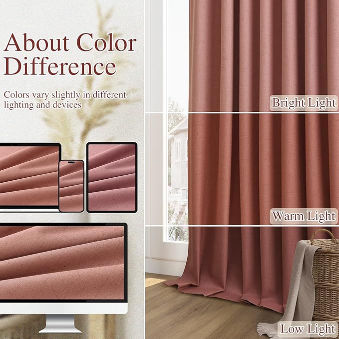 Guken 100% Blackout Curtains 120 Inch Length 2 Panels Set for Girls Bedroom Back Tab Thermal Insulated Black Out Linen Drapes Room Darkening Window Curtains 120 Inches Long,Dusty Rose