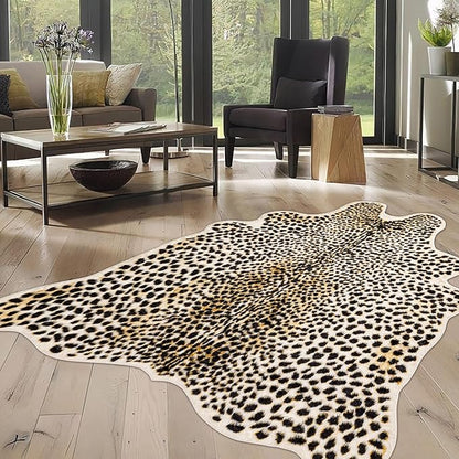 Cheetah Print Rug, Leopard Rug 4.4x5.8 Feet Faux Animal Print Skin Cheetah Area Rug for Bedroom Living Room Animal Fur Hide Rustic Antelope Multicolor