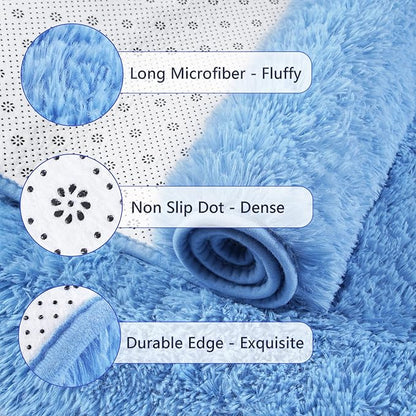 Chicrug Soft Runner Rug for Bedroom Living Room Plush Fluffy Rugs 2x6 Feet, Shag Furry Runner Rug Carpet Non Shedding for Nursery Children Kids Girls Room Home Decorative, Cobalt Blue