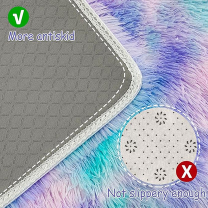 Tie-Dye Purple Rainbow Fluffy Rug for Bedroom 4x6ft Soft Shag Area Rug Mat Bedside Throw Rug for Living Room Kids Room Boys Teens Nursery Baby Dorm Office Home Decor Carpets