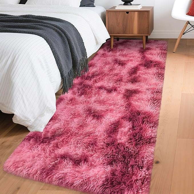 Tie-Dyed Red 2x6 Machine Washable Runner Rugs for Hallway Soft Fluffy Shaggy Bedside Rugs for Bedroom Living Room Indoor Floor Carpet for Kids Girls and Boys Nursery Rooms Home Decor Aesthetic