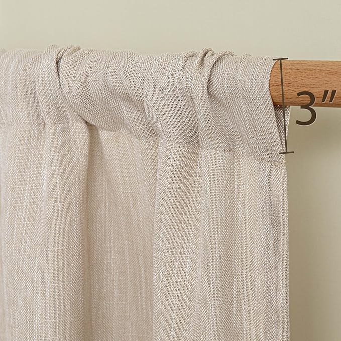 MYSKY HOME Oatmeal French Door Curtains for Door Window 40 Inch Length 2 Panels Short Semi Sheer Light Filtering Curtain for Glass Small Window Drapes Rod Pocket for Bedroom Bathroom, Taupe, 26" Wide