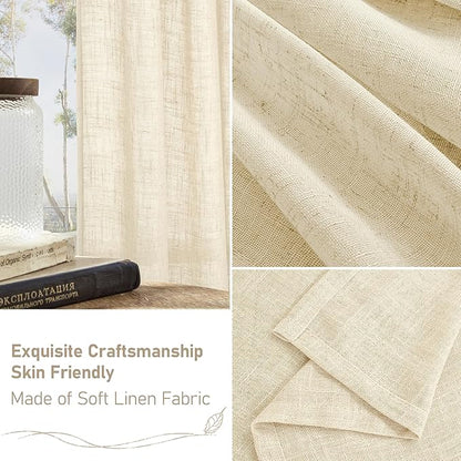 LAMIT Semi Sheer Beige Linen Curtains 63 inch, Light Filtering Panels Back Tab and Rod Pocket Neutral Drapes for Bedroom/Living Room, Beige, 2 Panels, 34 x 63 Inch