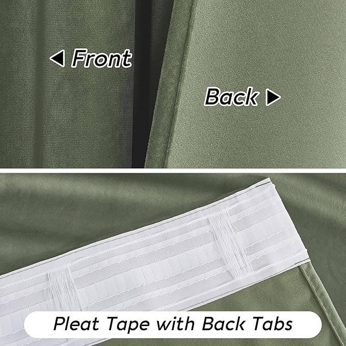RYB HOME Sage Green Velvet Curtains 72 inches Length with Hook Tape, Thermal Insulated Privacy Protect Decorative Drapes for Window, W 42 x L 72 inches, 2 Panels Set