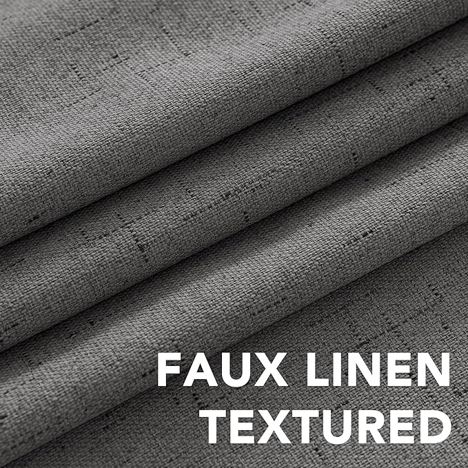 H.VERSAILTEX Primitive Linen Curtains 100% Blackout Curtain Drapes Burlap Fabric Curtains with White Thermal Insulated Liner, Grommet Top Drapes Living Room/Bedroom (2 Panels, 42 x 63 Inch, Grey)