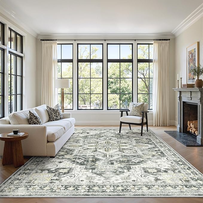 zesthome 5x7 Washable Rug-Stain Resistant Area Rugs for Living Room, Ultra-Thin Vintage Rugs, Non-Slip Backing Rug, Low Pile Large Area Rug, Boho Home Decor