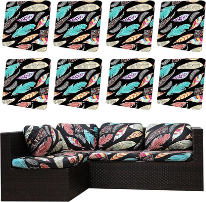 8Pcs Outdoor Cushion Covers, Patio Cushion Covers,Stretch Elastic Slipcovers, Replacement Washable & Reusable Furniture Protector for Patio Couch(Dream Feather,8PCS)