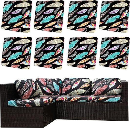8Pcs Outdoor Cushion Covers, Patio Cushion Covers,Stretch Elastic Slipcovers, Replacement Washable & Reusable Furniture Protector for Patio Couch(Dream Feather,8PCS)