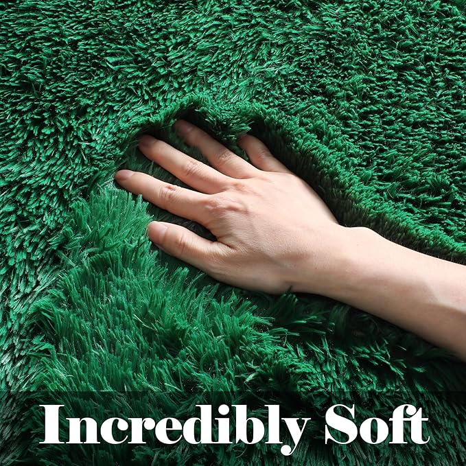 ONASAR Dark Green Area Rugs for Bedroom Living Room, 4x6 Fluffy Soft Plush Shaggy Bedside Throw Rug, Indoor Floor Carpets for Nursery Kids Girls Boys Teen Dorm Playroom Home Decor Aesthetic