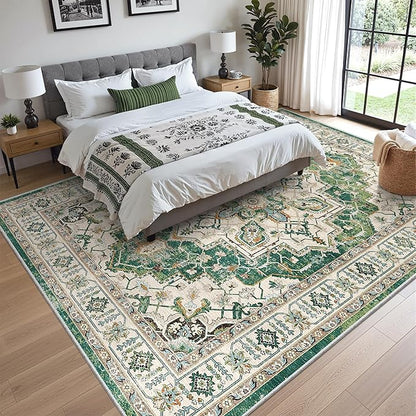 zesthome 9x12 Area Rugs,Stain Resistant Washable Rug,Ultra-Thin Rugs for Living Room,Bedroom,Non-Slip Backing Home Decor Large Area Rug (Green,9'x12')