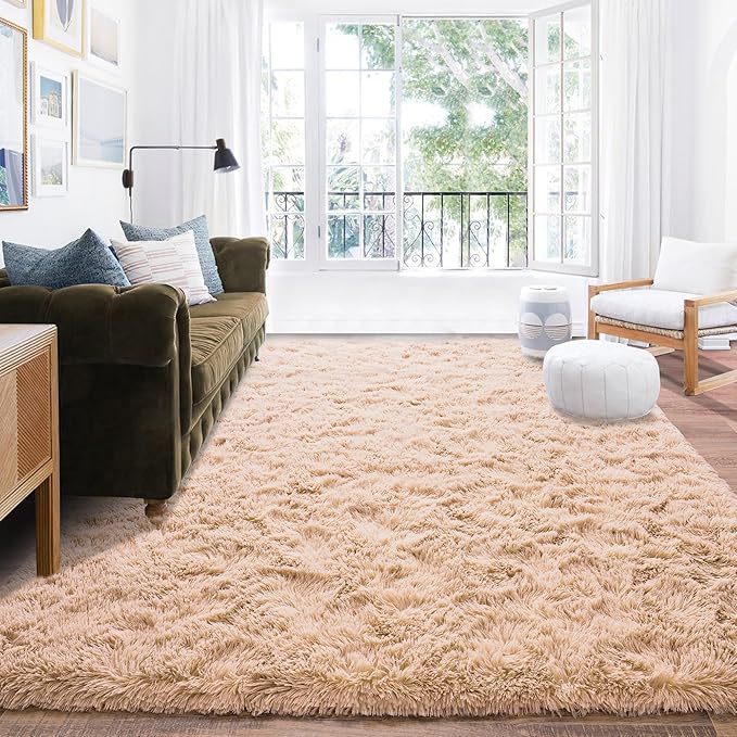 Camel Rugs for Bedroom, Soft Shaggy Modern Shag 4x6 Area Rug for Living Room, Upgrade Non-Slip Plush Fluffy Carpet for Kids Boys Girls Room Home Decor Aesthetic