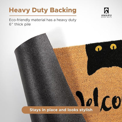 Welcome Cats - 17"x29" - Coir Door Mat with Heavy Duty Backing - Welcome Mats for Entryway, Porch - Anti-Slip PVC & Coconut Fiber Surface - Natural Home Accessories, Minimalist Original Design