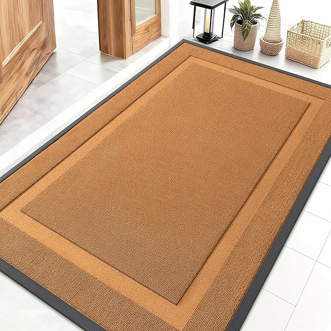 OLANLY Front Door Mat Indoor Outdoor Entrance, Waterproof All-Season, All-Weather Doormat, Sturdy Natural Rubber, Low Profile, Easy Clean Patio Porch Entryway Mat, 47x32, Tangerine Orange