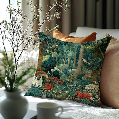 Rustic Forest Green Pillow Covers 18x18 Double-Sided, Cottagecore Summer Lemon Forest Botanical Nature William Morris Inspired Decorative Throw Pillow Covers for Sofa Bed Bedroom Living Room