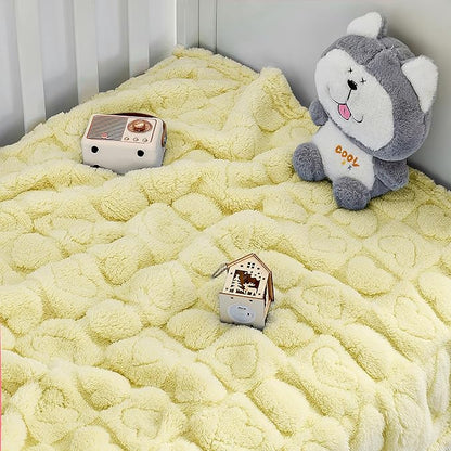 Yurhap Fleece Baby Blanket Heart Checkered Blanket, Ultra Soft Cozy Baby Blankets for Girls Boys, Fluffy Infant Toddler Newborn Receiving Blankets for Crib Stroller 30”×40” (Yellow)