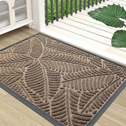 Colorxy Waterproof Doormat, Sturdy Natural Rubber Front Indoor Mat, Non Slip Low Profile Indoor Outdoor Door Mats, Stain and Fade Resistant Floor Mat, Easy Clean Patio Entrance Mat, 59''x23'', Brown
